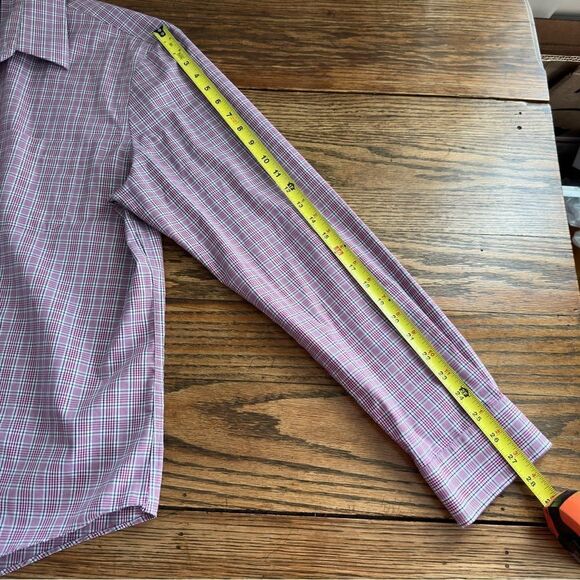 Jos A Bank Traveler Slim Fit Button Up Shirt magenta Plaid Long Sleeve Men’s XXL - Picture 7 of 7
